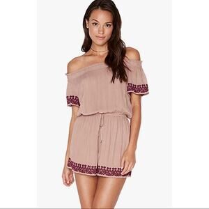 L*Space Off the Shoulder Dusty Pink Spring Fling Embroidered Romper Shorts XS